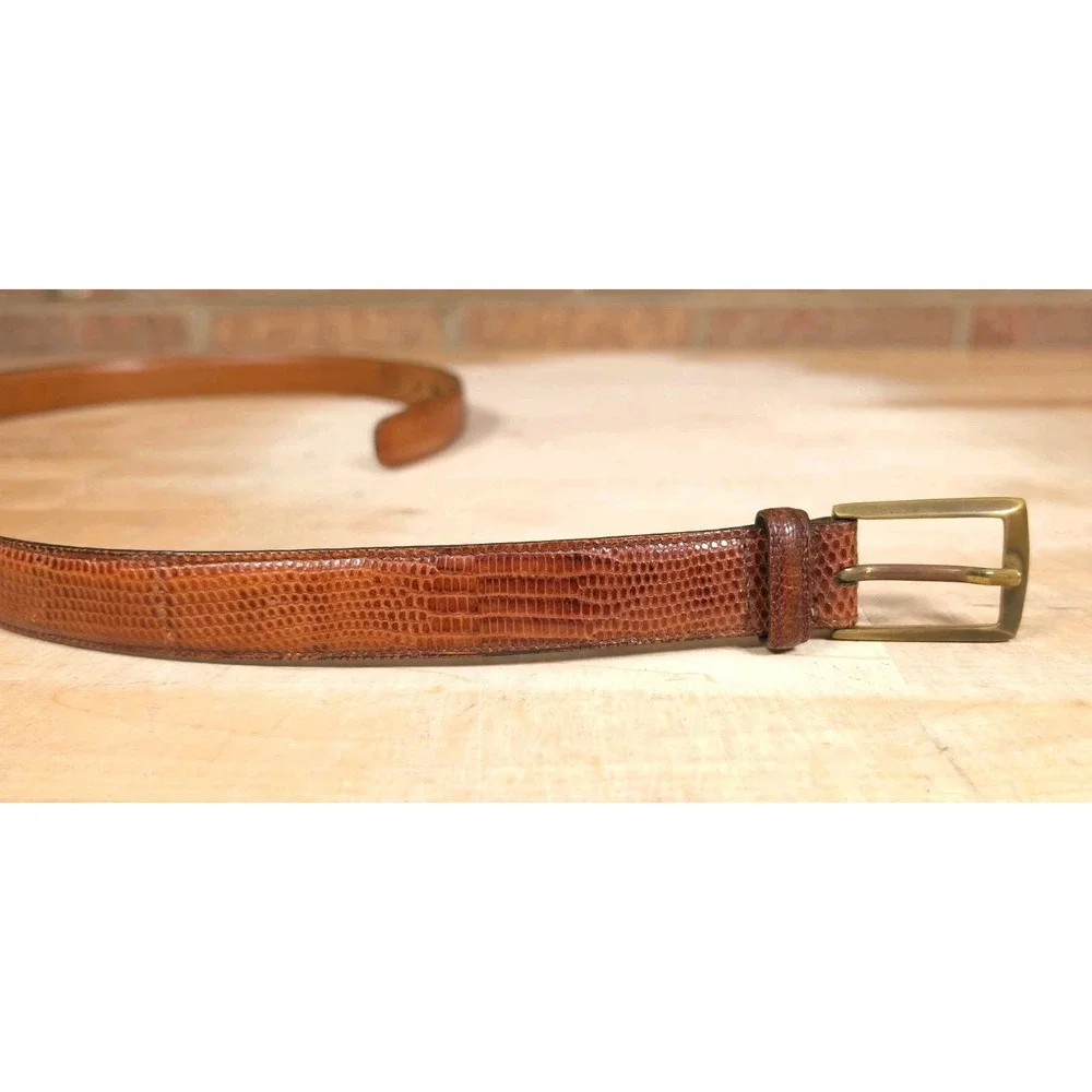 Trafalgar Mens Belt Burnished Java Lizard Brown Sz 34 Brass Buckle